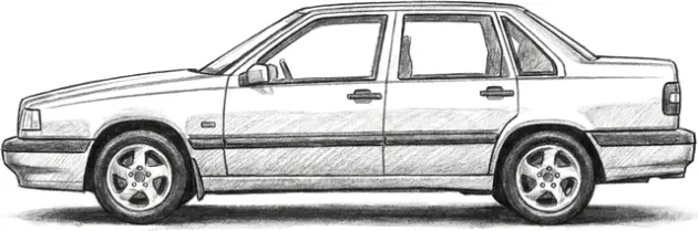 Volvo 850 kara kalem çizimi